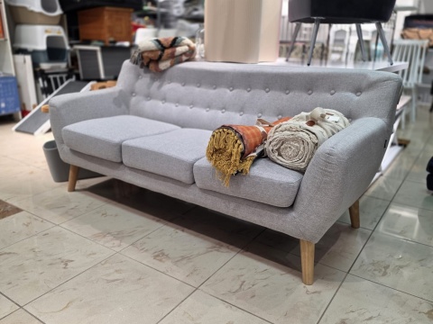 Sofa 3-osobowa Beliani MOTALA, Szara, Styl Retro, Dębowe Nogi