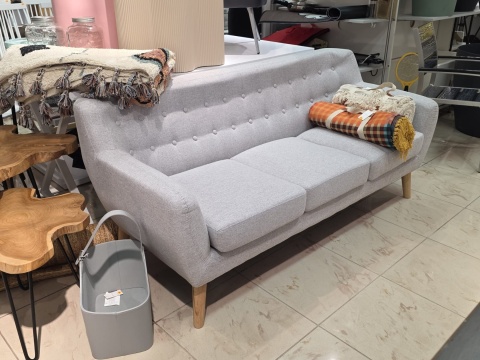 Sofa 3-osobowa Beliani MOTALA, Szara, Styl Retro, Dębowe Nogi