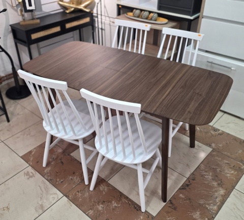 Stół Rozkładany do Jadalni MADOX 120-150 cm, Fornir Orzechowy, Styl Mid-Century