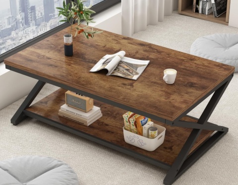 Stolik Kawowy HSH Rustic Brown 100x60 cm – Industrialny, 2 Poziomy