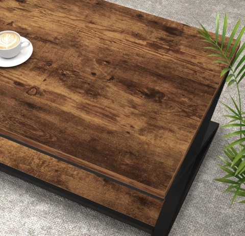 Stolik Kawowy HSH Rustic Brown 100x60 cm – Industrialny, 2 Poziomy