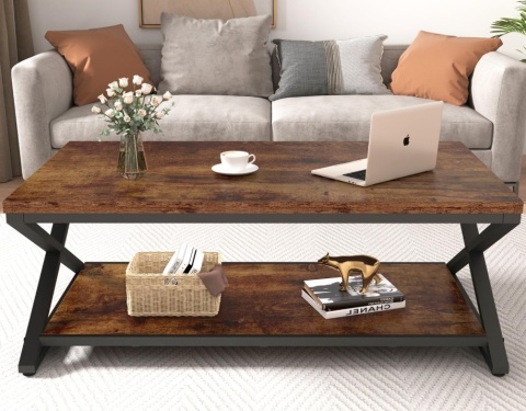 Stolik Kawowy HSH Rustic Brown 100x60 cm – Industrialny, 2 Poziomy