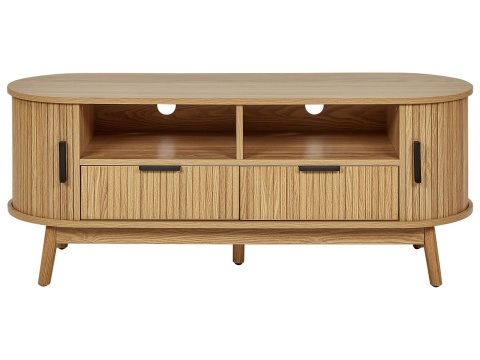 Szafka RTV Beliani Selah 120 cm z Drzwiami Przesuwnymi, Styl Skandynawski, Jasne Drewno Szafka RTV Beliani Selah 120 cm z Drzwiami Przesuwnymi, Styl Skandynawski, Jasne Drewno