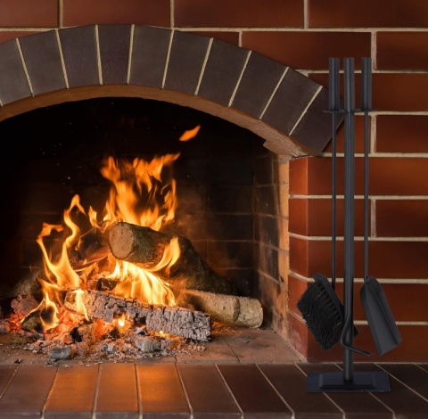 Zestaw Kominkowy 4-częściowy Relaxdays, Czarny Stalowy, Nowoczesny