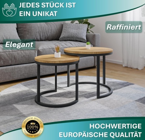 Zestaw Stolików Kawowych MODENA 2 szt. – Lite Drewno Dębowe i Stal