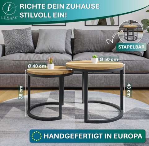 Zestaw Stolików Kawowych MODENA 2 szt. – Lite Drewno Dębowe i Stal