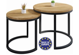 Zestaw Stolików Kawowych MODENA 2 szt. – Lite Drewno Dębowe i Stal
