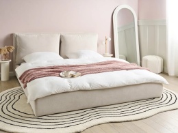 Łóżko tapicerowane Beliani BAJONNA 180 x 200 cm (EU Super King) Jasnobeżowe (Light Beige)