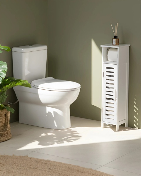 Beliani Szafka na papier toaletowy OLATHE z bambusa w kolorze białym 72x18x17 cm