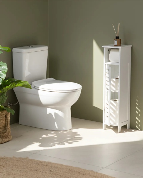 Beliani Szafka na papier toaletowy OLATHE z bambusa w kolorze białym 72x18x17 cm