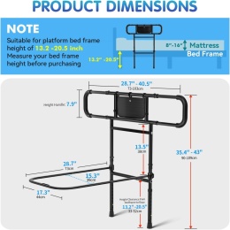FORTEMOTUS barierka łóżkowa L z uchwytem dla seniorów, regulowana wysokość, 25–40 cm