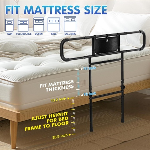 FORTEMOTUS barierka łóżkowa L z uchwytem dla seniorów, regulowana wysokość, 25–40 cm