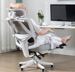 Fotel Executive Recline Mesh – Obrotowy, Ergonomiczny, Wentylowana Siatka, Regulacja 90°-150°, Szary