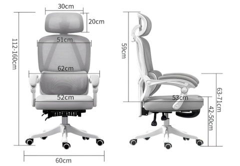 Fotel Executive Recline Mesh – Obrotowy, Ergonomiczny, Wentylowana Siatka, Regulacja 90°-150°, Szary