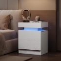 IRONCK biały stolik nocny LED z USB i USB-C, 2 szuflady, nowoczesny 35×48×60 cm