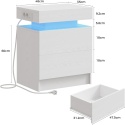 IRONCK biały stolik nocny LED z USB i USB-C, 2 szuflady, nowoczesny 35×48×60 cm