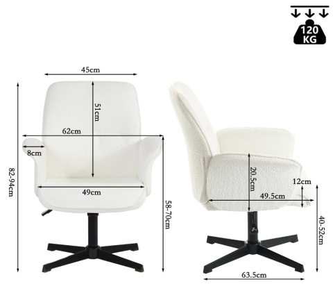 Krzesło Biurowe/Toaletowe MEUBLE COSY Bouclé – Białe, Regulacja Wysokości, 360°