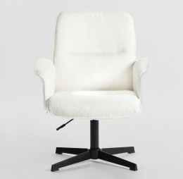 Krzesło Biurowe/Toaletowe MEUBLE COSY Bouclé – Białe, Regulacja Wysokości, 360°