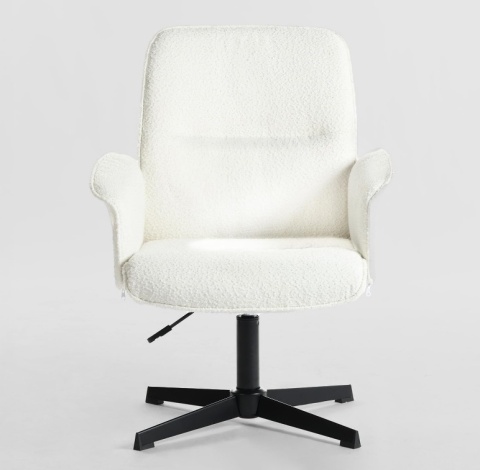 Krzesło Biurowe/Toaletowe MEUBLE COSY Bouclé – Białe, Regulacja Wysokości, 360°
