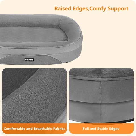 Ortopedyczne legowisko dla psa HMTOPE, antypoślizgowe, zdejmowane, szare 90×75×17 cm