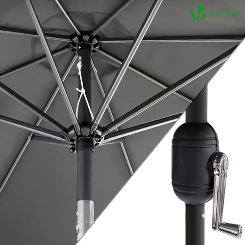 Parasol Ogrodowy VOUNOT 270 cm Szary – Korba, Funkcja Pochylania, Pokrowiec Ochronny