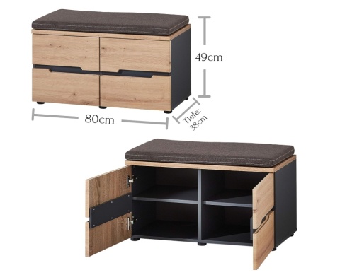 Szafka na Buty z Siedziskiem Stella Trading MEMPHIS – Dąb Artisan / Grafit