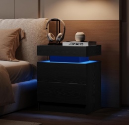 Stolik Nocny IRONCK Czarny z Oświetleniem LED i Ładowarką (USB + Typ C)