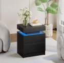 Stolik Nocny IRONCK Czarny z Oświetleniem LED i Ładowarką (USB + Typ C)