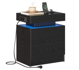 Stolik Nocny IRONCK Czarny z Oświetleniem LED i Ładowarką (USB + Typ C)