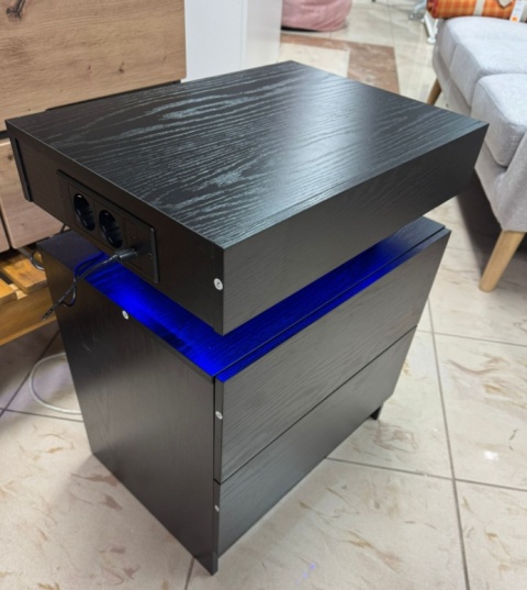 Stolik Nocny IRONCK Czarny z Oświetleniem LED i Ładowarką (USB + Typ C)