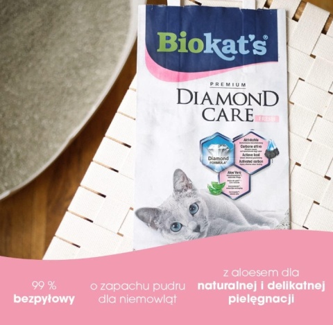 Żwirek Zbrylający Biokat's Diamond Care Fresh 10L – Z Węglem Aktywnym i Aloesem