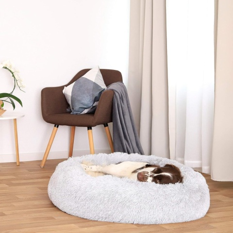 Lionto legowisko donut dla psa i kota Ø100 cm, jasnoszare, puszyste z pluszu