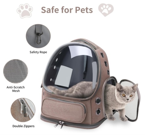 Plecak Transportowy dla Zwierząt typu "Kapsuła", Oddychający, Składany, Kolor Czarny – Oxford/ABS