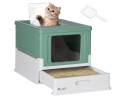 Kuweta Kryta PawHut z Szufladą i Wejściem Górnym – Zielono-Biała, Składana