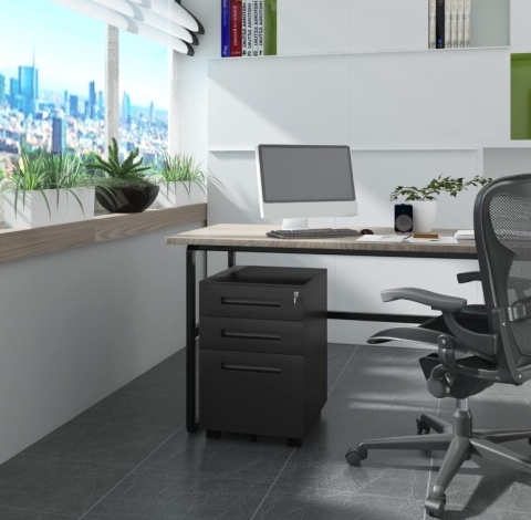 Kontener na Kółkach WOLTU Metalowy Czarny – Zamykany, 3 Szuflady, Gotowy do Użycia