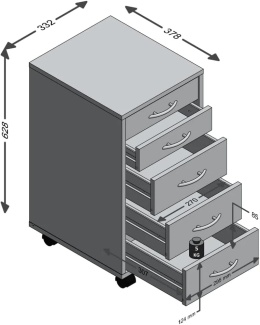 Biała szafka biurowa na kółkach z 5 szufladami 33×63,5×38 cm – FMD Möbel