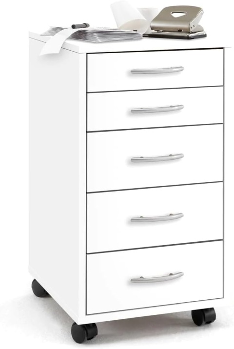 Biała szafka biurowa na kółkach z 5 szufladami 33×63,5×38 cm – FMD Möbel