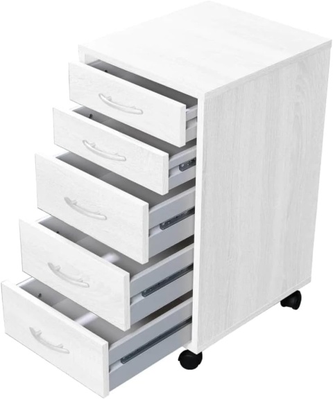 Biała szafka biurowa na kółkach z 5 szufladami 33×63,5×38 cm – FMD Möbel