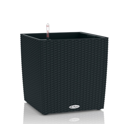 Donica Samonawadniająca LECHUZA CUBE Cottage 50 – Grafit Czarny, Efekt Technorattanu