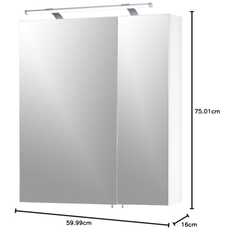 Szafka z Lustrem SCHILDMEYER 60x75 cm Biały Połysk – LED, Gniazdko, Niemiecka Jakość