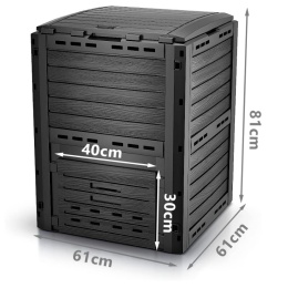 Kompostownik Ogrodowy VOUNOT 300L Czarny – Z Recyklingu, Szybki Montaż