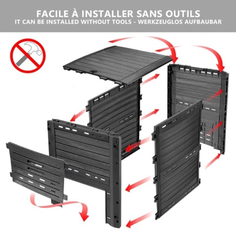 Kompostownik Ogrodowy VOUNOT 300L Czarny – Z Recyklingu, Szybki Montaż