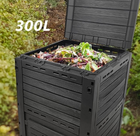 Kompostownik Ogrodowy VOUNOT 300L Czarny – Z Recyklingu, Szybki Montaż