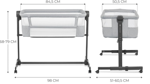 Łóżeczko Dostawne Kinderkraft NESTE UP 2w1 – Regulacja Wysokości i Kąta, Do 9 kg, Szare