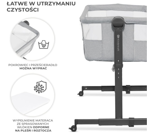 Łóżeczko Dostawne Kinderkraft NESTE UP 2w1 – Regulacja Wysokości i Kąta, Do 9 kg, Szare