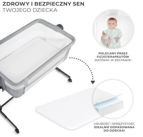 Łóżeczko Dostawne Kinderkraft NESTE UP 2w1 – Regulacja Wysokości i Kąta, Do 9 kg, Szare