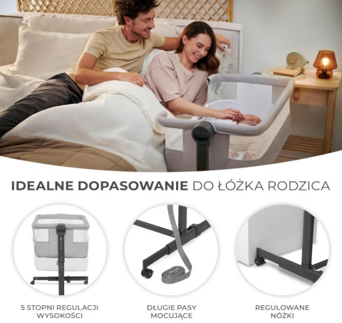 Łóżeczko Dostawne Kinderkraft NESTE UP 2w1 – Regulacja Wysokości i Kąta, Do 9 kg, Szare