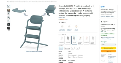 Krzesełko Cybex Gold LEMO 3w1 Rosnące – Stone Blue, Zestaw Niemowlęcy + Tacka