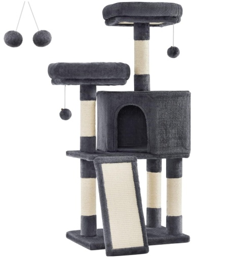 Drapak dla Kota FEANDREA PCT141G01 115 cm – 2 Platformy, Jaskinia, Przydymiony Szary