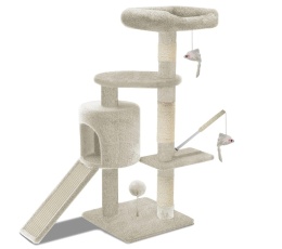 Drapak dla Kota Vounot XL 112 cm – Beżowy, Jaskinia, 2 Platformy, Drabinka